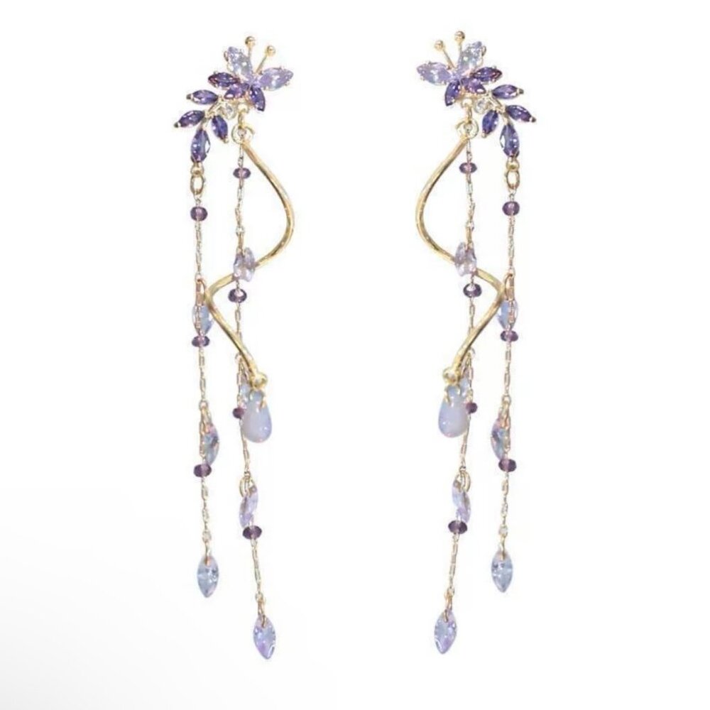 Wisteria Purple Zircon Tassel Earrings - Picture 4 of 4
